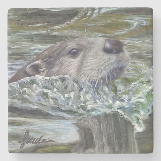 "Otter Pops!" Stone Coaster (Front)