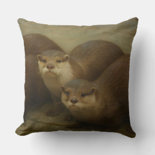 Otter Quartet – Playful Wildlife Art Print Cushion