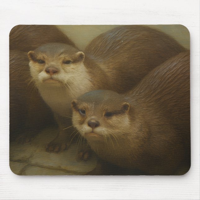 Otter Quartet – Playful Wildlife Art Print Mouse Pad (Front)