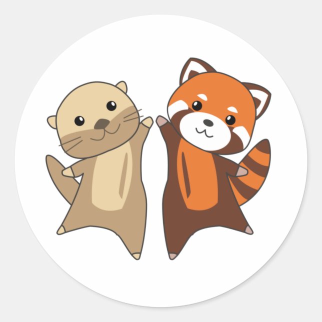 Otter Red Panda Sweet Animals For Children Classic Round Sticker (Front)