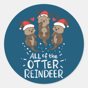 Otter Reindeer Deer Christmas Xmas Gift Present Classic Round Sticker