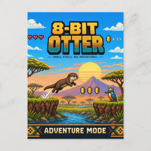 Otter, Retro 8-Bit Pixel Art Postcard