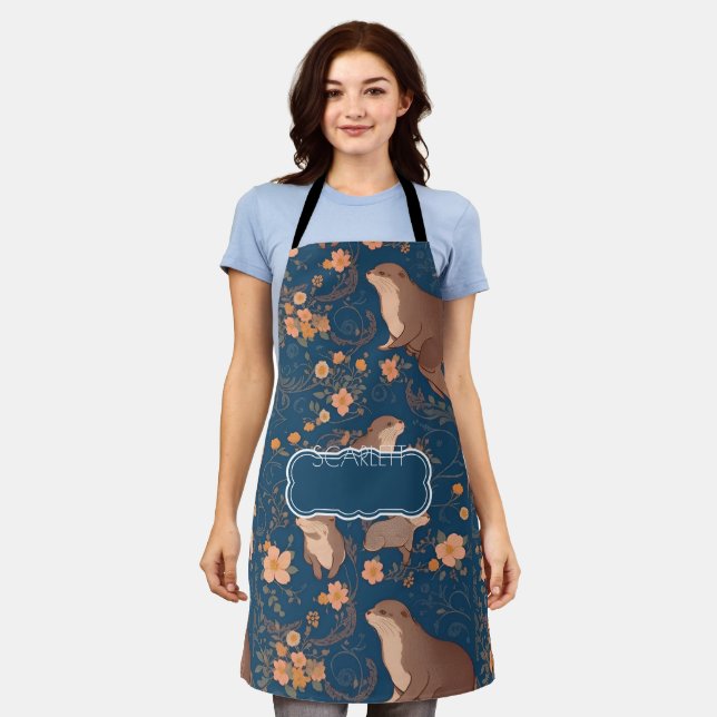 Otter Retro Colourful Personalised Pattern Apron (Worn)