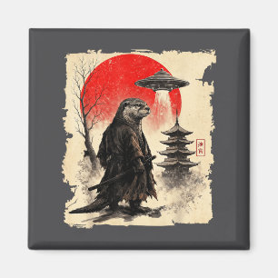 Otter Samurai Retro Ufo Japanese Warrior Art Graph Magnet