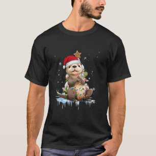 Otter Santa Hat Christmas Tree Lights Pajama Xmas T-Shirt