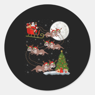Otter Santa Sleigh Flying Funny Magical Christmas  Classic Round Sticker