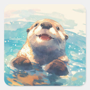 Otter Splashing Through Sunshine Square Sticker