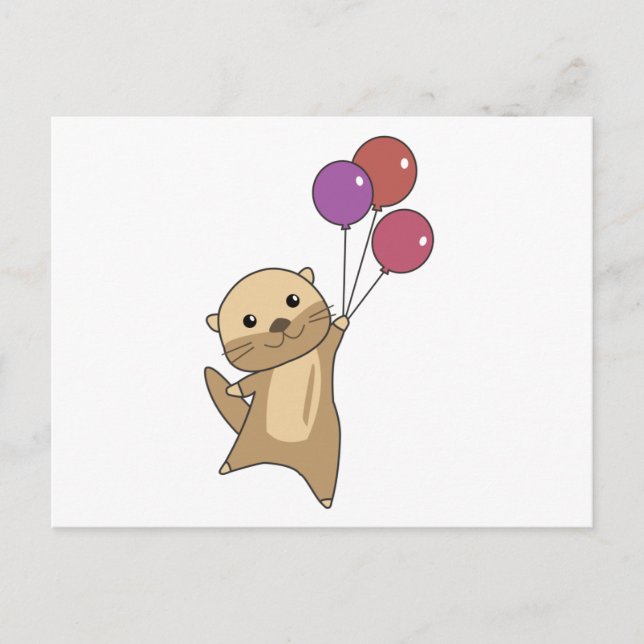 Otter Sweet Animal Flies With Balloons Up Postcard (Front)
