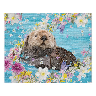 Otter Swimming in Flowers Photo Print