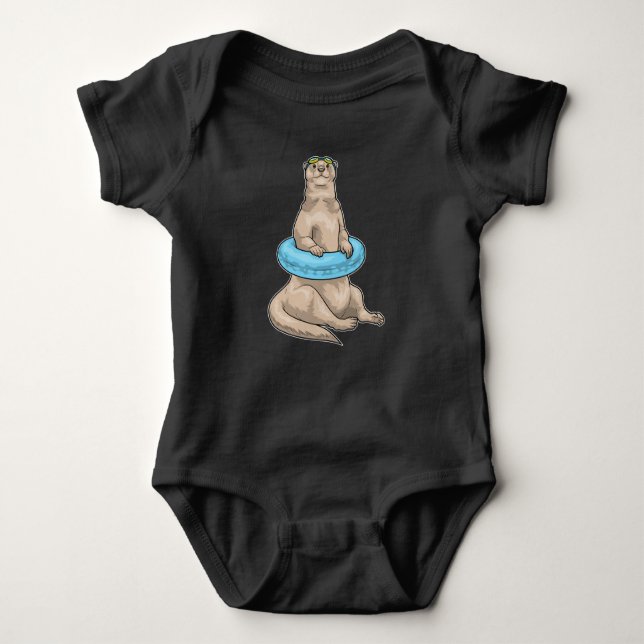Otter Swimming Lifebuoy Baby Bodysuit (Front)