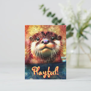 Otter Symbolism Floral Sunflowers Personalised Postcard