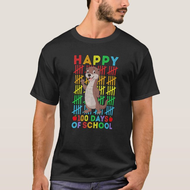 Otter Teacher Student Happy 100 Days of School T-Shirt (Front)