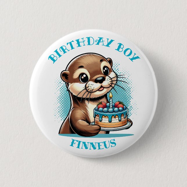 Otter Themed Birthday Boy Personalised 6 Cm Round Badge (Front)