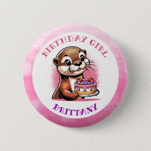Otter Themed Birthday Girl 6 Cm Round Badge