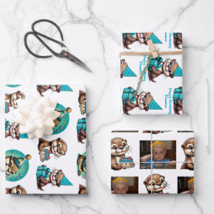 Otter Themed Boy's Birthday Personalised Wrapping Paper Sheet
