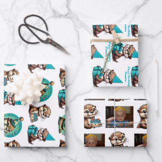Otter Themed Boy's Birthday Personalised Wrapping Paper Sheet