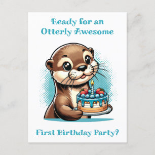 Otter Themed Boy's First Birthday Party Postcard
