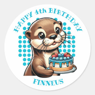 Otter Themed Boy's First Birthday Personalised Classic Round Sticker