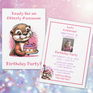 Otter Themed Girl's Birthday Party Invitation