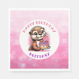 Otter Themed Girl's Birthday Party Napkin