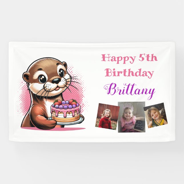 Otter Themed Girl's Birthday Party Photo Banner (Horizontal)