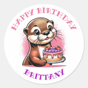 Otter Themed Girl's Birthday Party Photo Classic Round Sticker