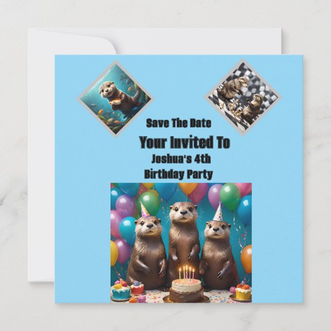 Otter Triplets Birthday Party, Party Invitation, Save The Date (Front)