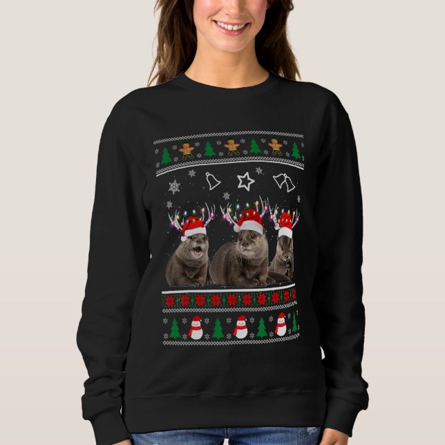 Otter Ugly Sweater Christmas Animals Lights Xmas (Front)