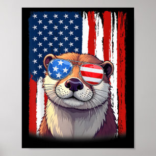 Otter Us America Flag Men Women 4th Of July Patrio Poster