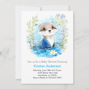 Otter Watercolor Wonderland Boy Baby Shower Invitation