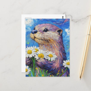 Otter With Daisies Postcard