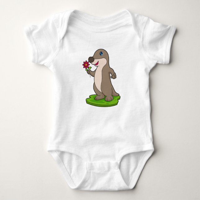 Otter with Flower Baby Bodysuit (Front)
