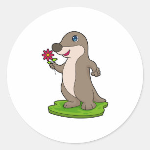 Otter with Flower Classic Round Sticker