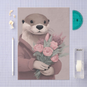 Otter With Flowers decoupage Tissue Paper