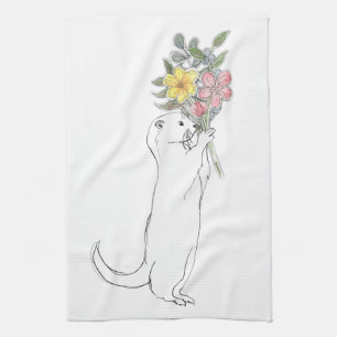 Otter with flowers tea towel