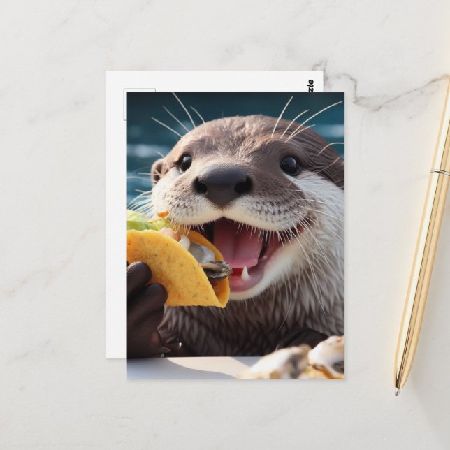 Otter With Osyster Tacos Postcard (Front/Back In Situ)