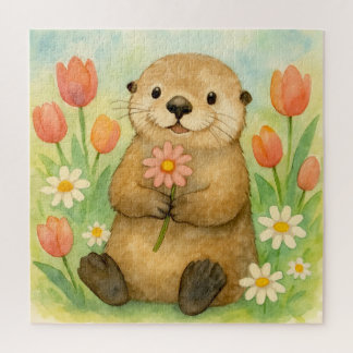 Otter with Spring Blooms Jigsaw Puzzle