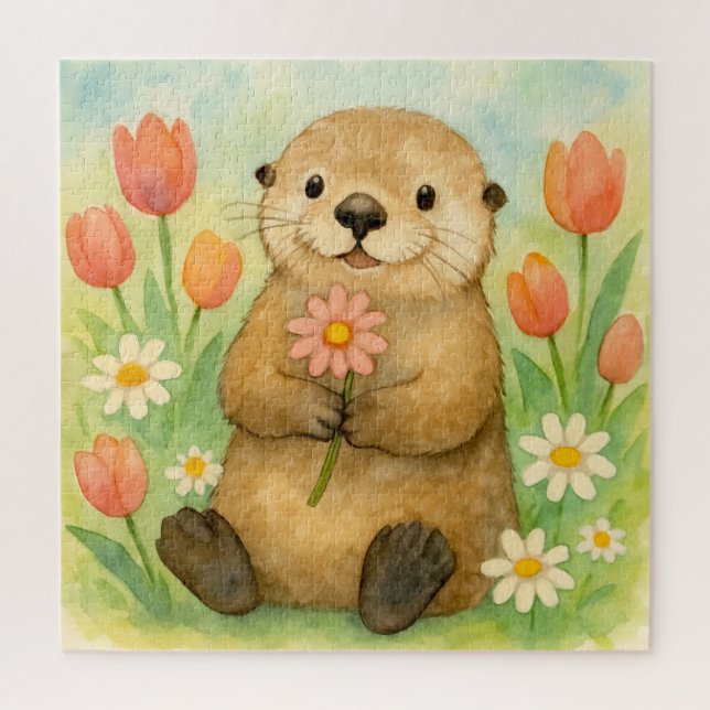 Otter with Spring Blooms Jigsaw Puzzle (Vertical)
