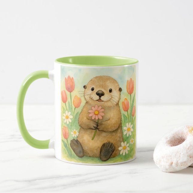 Otter with Spring Blooms Mug (With Donut)
