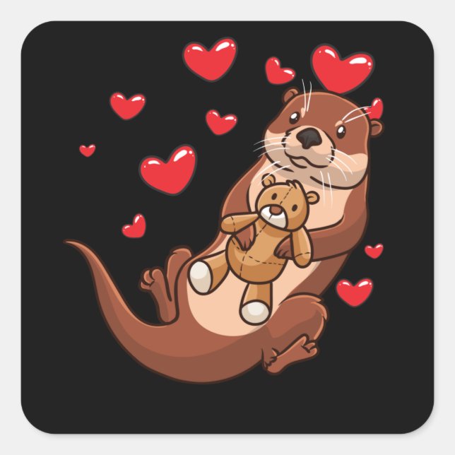 Otter With Stuffed Animal Square Sticker (Front)