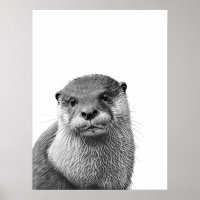 Otter Woodland Modern Portrait black white