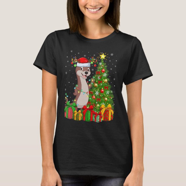 Otter   Xmas Holiday Santa Otter Christmas Tree T-Shirt (Front)
