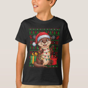 Otter Xmas Lights Ugly Santa Hat Otter Christmas  T-Shirt