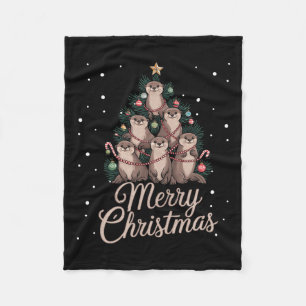 Otter Xmas Tree Otter Christmas Tree Merry Christm Fleece Blanket