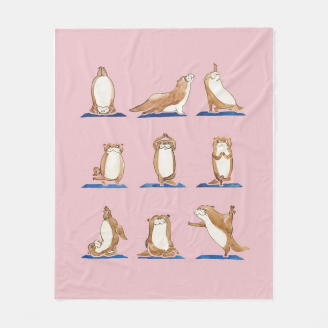 Otter Yoga Watercolor Fleece Blanket (Front)