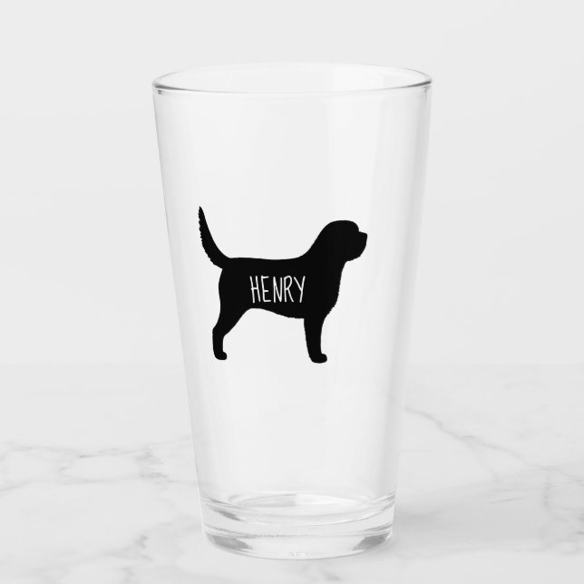 Otterhound Dog Silhouette Custom Drinking Glass (Front)