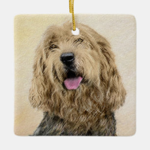 Otterhound Painting - Cute Original Dog Art Ceramic Ornament