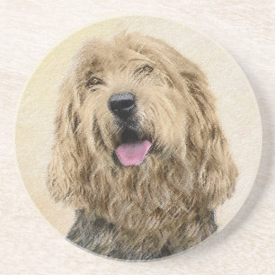 Otterhound Painting - Cute Original Dog Art Coaster