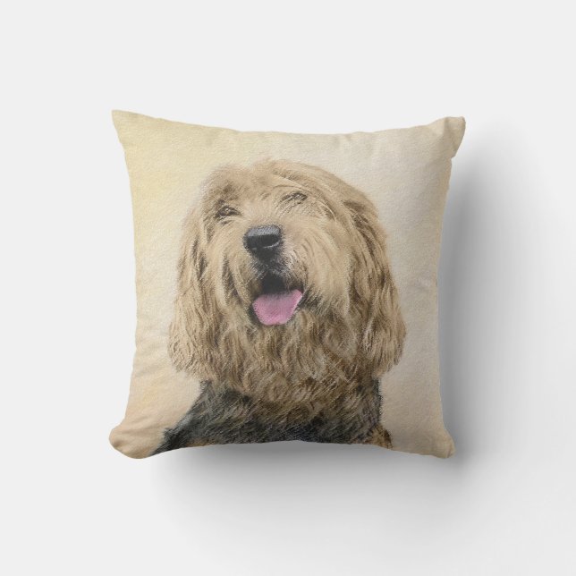 Otterhound Painting - Cute Original Dog Art Cushion (Front)