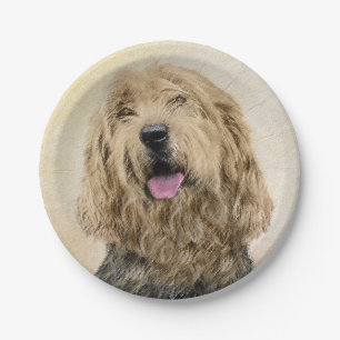 Otterhound Painting - Cute Original Dog Art Paper Plate